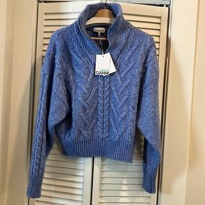 GANNI Silver Lake Blue Turtle Neck Knit Sweater Size 38